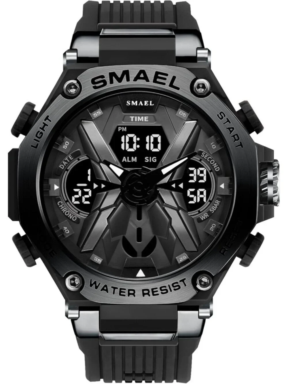 Men's Black Analog Quartz Sports Waterproof Military Alarm LED Digital Watch
